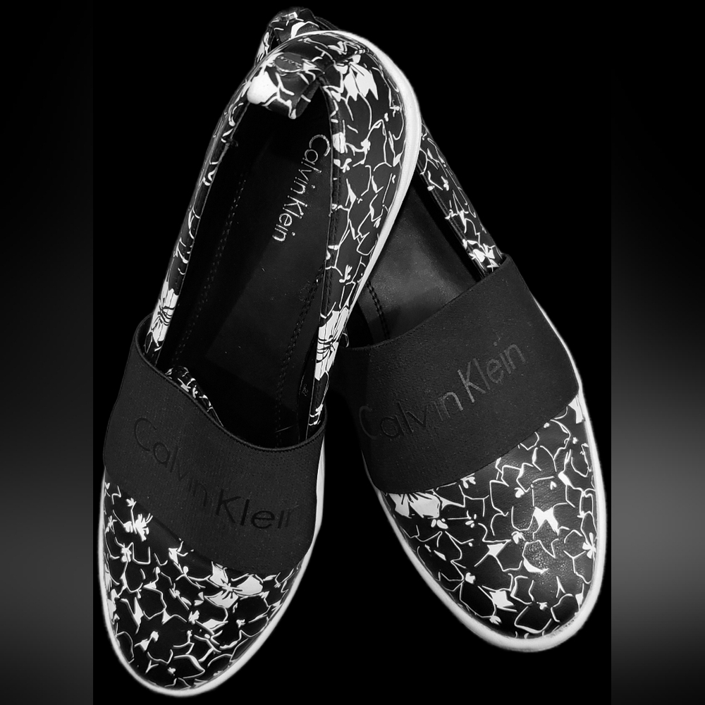 Calvin Klein Morina Black and White SL Slip-On Sneakers, loafers, pumps, size 8